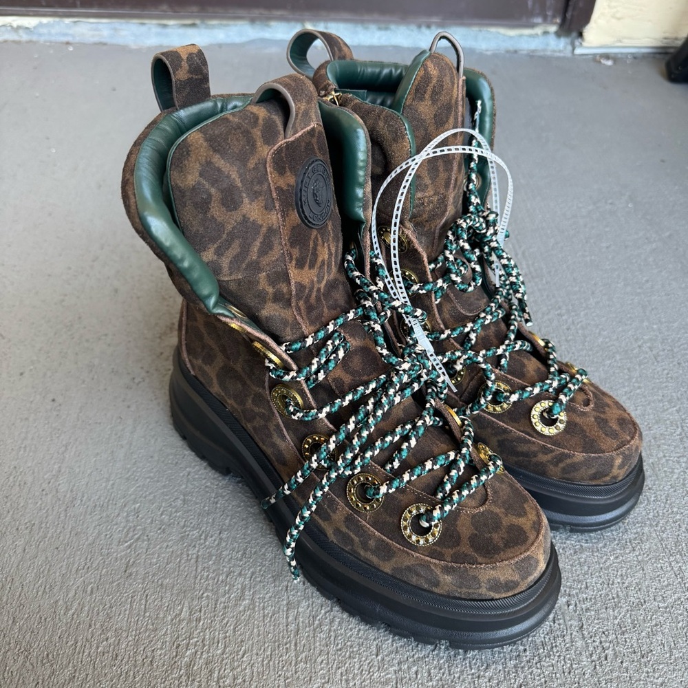 Kurt Geiger Kensington Leopard Print Suede Hiker Booties Sz 38 (US 7.5) NWOB - Picture 2 of 13